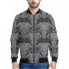Black And White Boho Elephant Print Bomber Jacket
