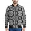 Black And White Boho Mandala Print Bomber Jacket