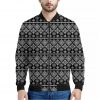 Black And White Boho Tribal Print Bomber Jacket