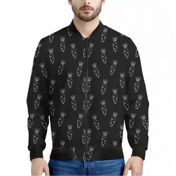 Black And White Carrot Pattern Print Bomber Jacket