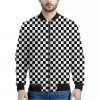 Black And White Checkered Pattern Print Bomber Jacket
