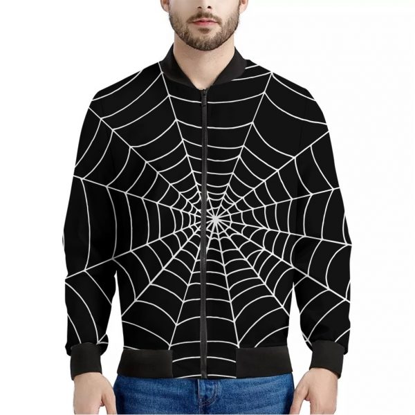 Black And White Cobweb Print Bomber Jacket