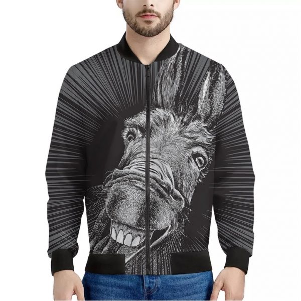 Black And White Crazy Donkey Print Bomber Jacket