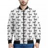 Black And White Dachshund Pattern Print Bomber Jacket