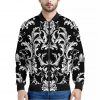 Black And White Damask Pattern Print Bomber Jacket