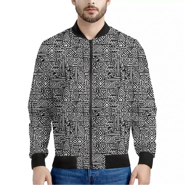 Black And White Geometric African Print Bomber Jacket