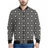 Black And White Geometric Floral Print Bomber Jacket