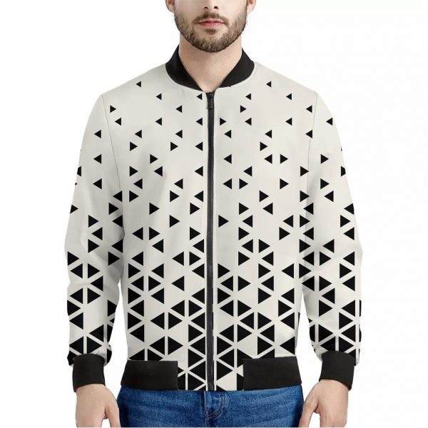 Black And White Geometric Pattern Print Bomber Jacket
