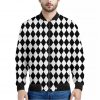 Black And White Harlequin Pattern Print Bomber Jacket