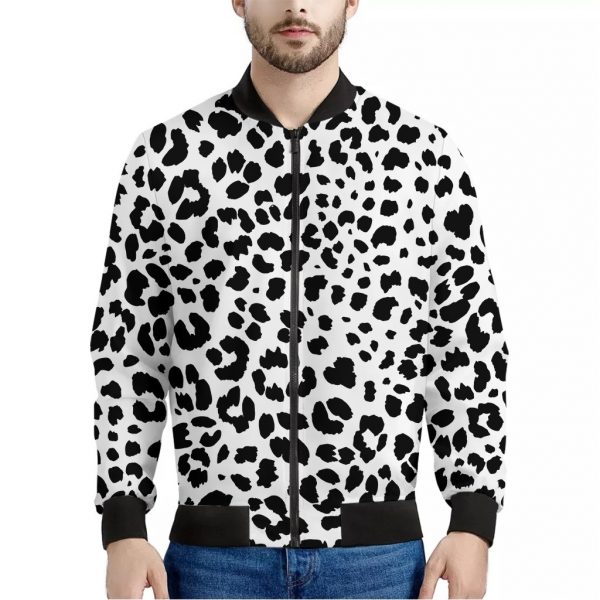 Black And White Jaguar Pattern Print Bomber Jacket