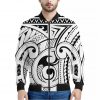 Black And White Maori Pattern Print Bomber Jacket