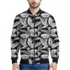 Black And White Palm Leaves Print Bomber Jacket