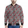 Black And White Striped Chili Print Bomber Jacket