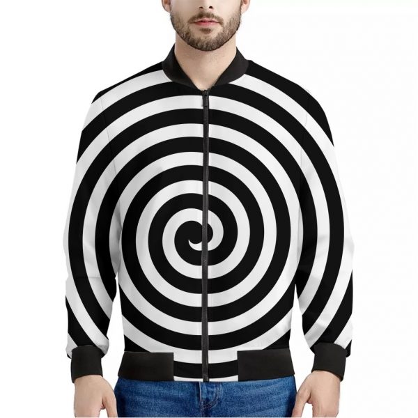 Black And White Swirl Illusion Print Bomber Jacket