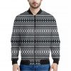 Black And White Tribal Geometric Print Bomber Jacket