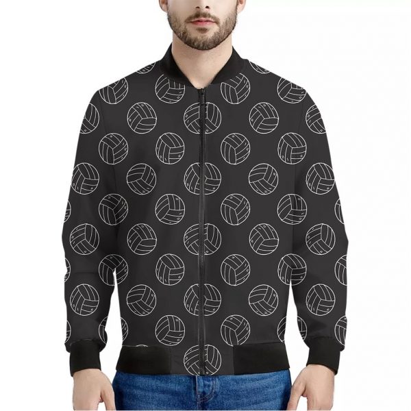 Black And White Volleyball Pattern Print Bomber Jacket