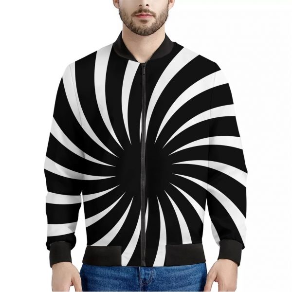 Black And White Vortex Swirl Print Bomber Jacket