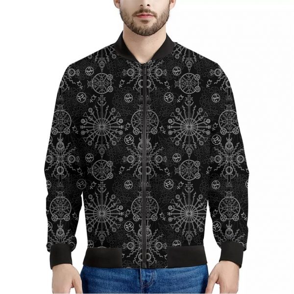 Black And White Wiccan Mystic Print Bomber Jacket
