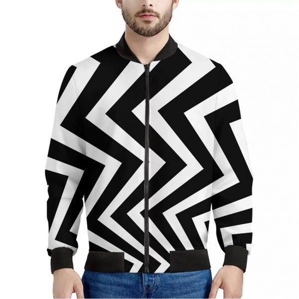Black And White Zigzag Dazzle Print Bomber Jacket