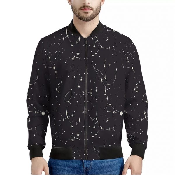 Black And White Zodiac Stars Print Bomber Jacket