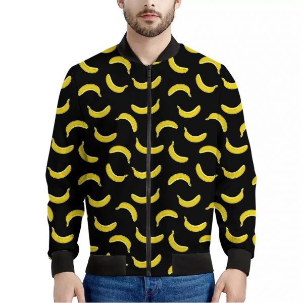 Black And Yellow Banana Pattern Print Bomber Jacket