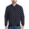 Black Blue And Pink Tartan Pattern Print Bomber Jacket