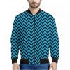 Black Blue And Purple Chevron Print Bomber Jacket