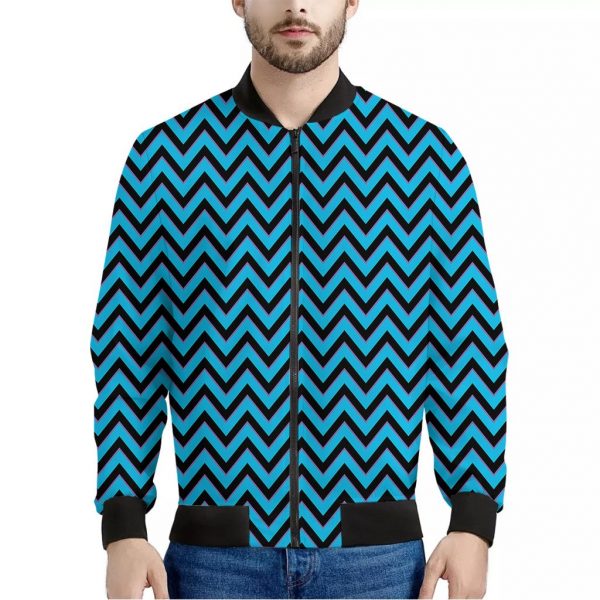 Black Blue And Purple Chevron Print Bomber Jacket