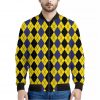 Black Blue And Yellow Argyle Print Bomber Jacket