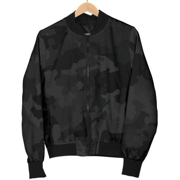 Black Camouflage Print Bomber Jacket