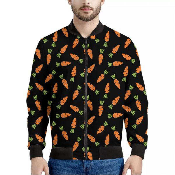 Black Carrot Pattern Print Bomber Jacket