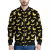 Black Cartoon Banana Pattern Print Bomber Jacket
