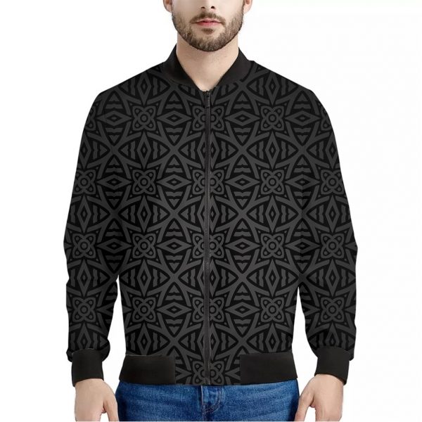 Black Celtic Symbol Pattern Print Bomber Jacket