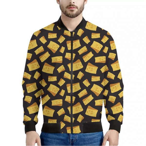 Black Cheese And Holes Pattern Print Bomber Jacket