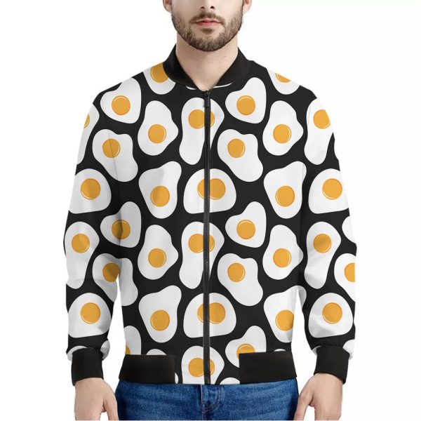 Black Fried Eggs Pattern Print Bomber Jacket