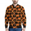 Black Halloween Pumpkin Pattern Print Bomber Jacket