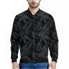 Black Palm Leaf Aloha Pattern Print Bomber Jacket