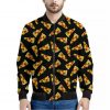 Black Pizza Pattern Print Bomber Jacket