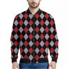 Black Red And Grey Argyle Pattern Print Bomber Jacket