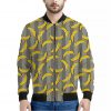 Black Striped Banana Pattern Print Bomber Jacket