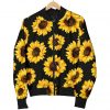 Black Sunflower Pattern Print Bomber Jacket