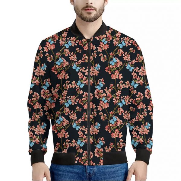 Blossom Flower Butterfly Print Bomber Jacket