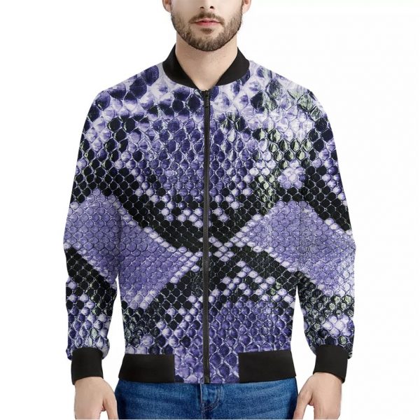 Blue And Black Snakeskin Print Bomber Jacket