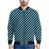Blue And Black Stripes Pattern Print Bomber Jacket