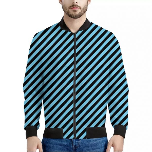Blue And Black Stripes Pattern Print Bomber Jacket
