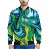 Blue And Green Acid Melt Print Bomber Jacket