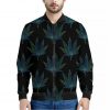 Blue And Green Weed Leaf Pattern Print Bomber Jacket