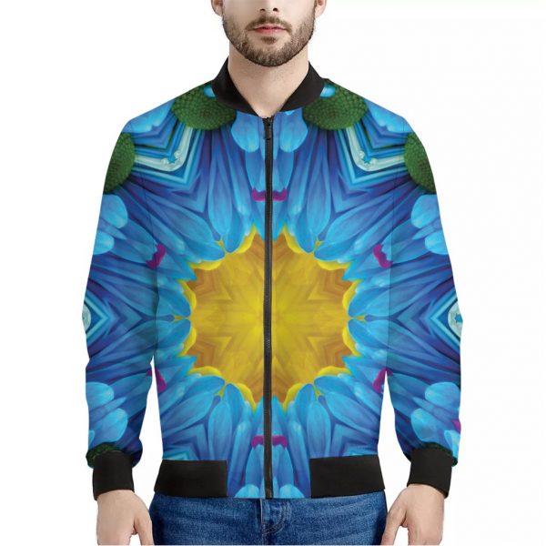Blue And Pink Flowers Kaleidoscope Print Bomber Jacket