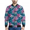Blue And Pink Watercolor Hawaiian Print Bomber Jacket