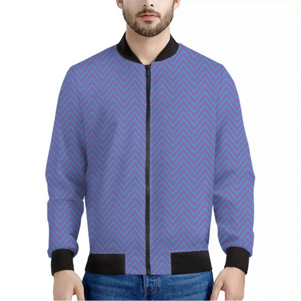 Blue And Purple Zigzag Pattern Print Bomber Jacket